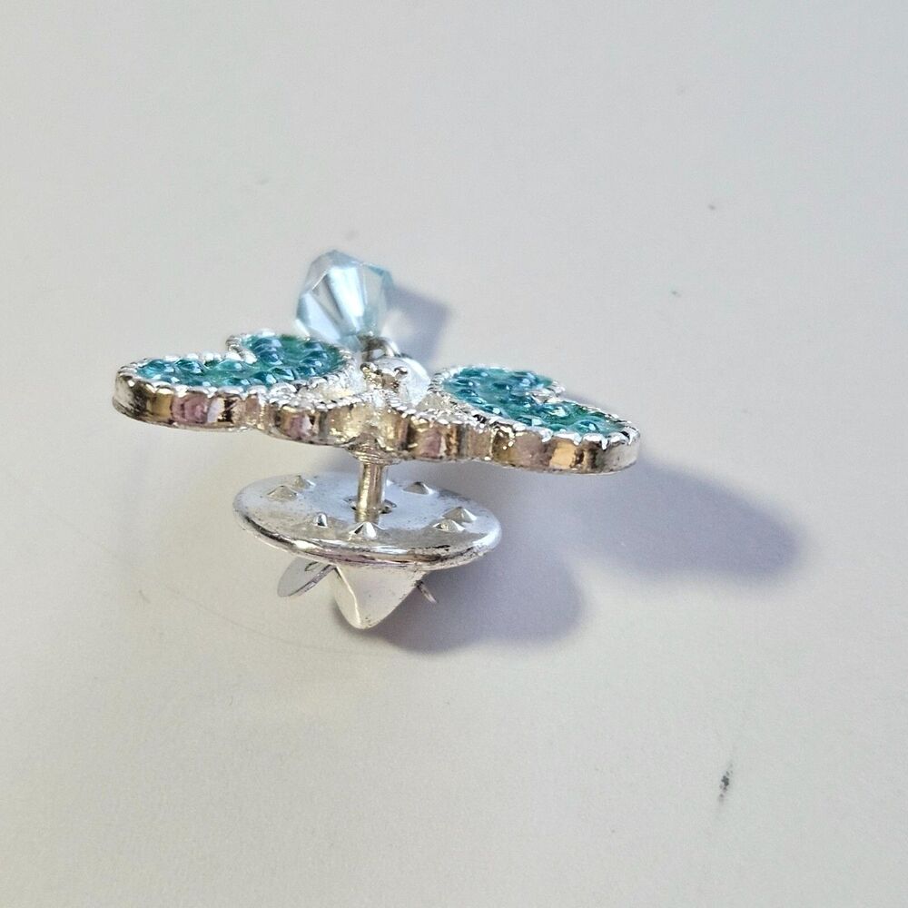 Avon Birthstone March Aquamarine Butterfly Pin Silver Tone Vintage Lapel - Picture 9 of 10